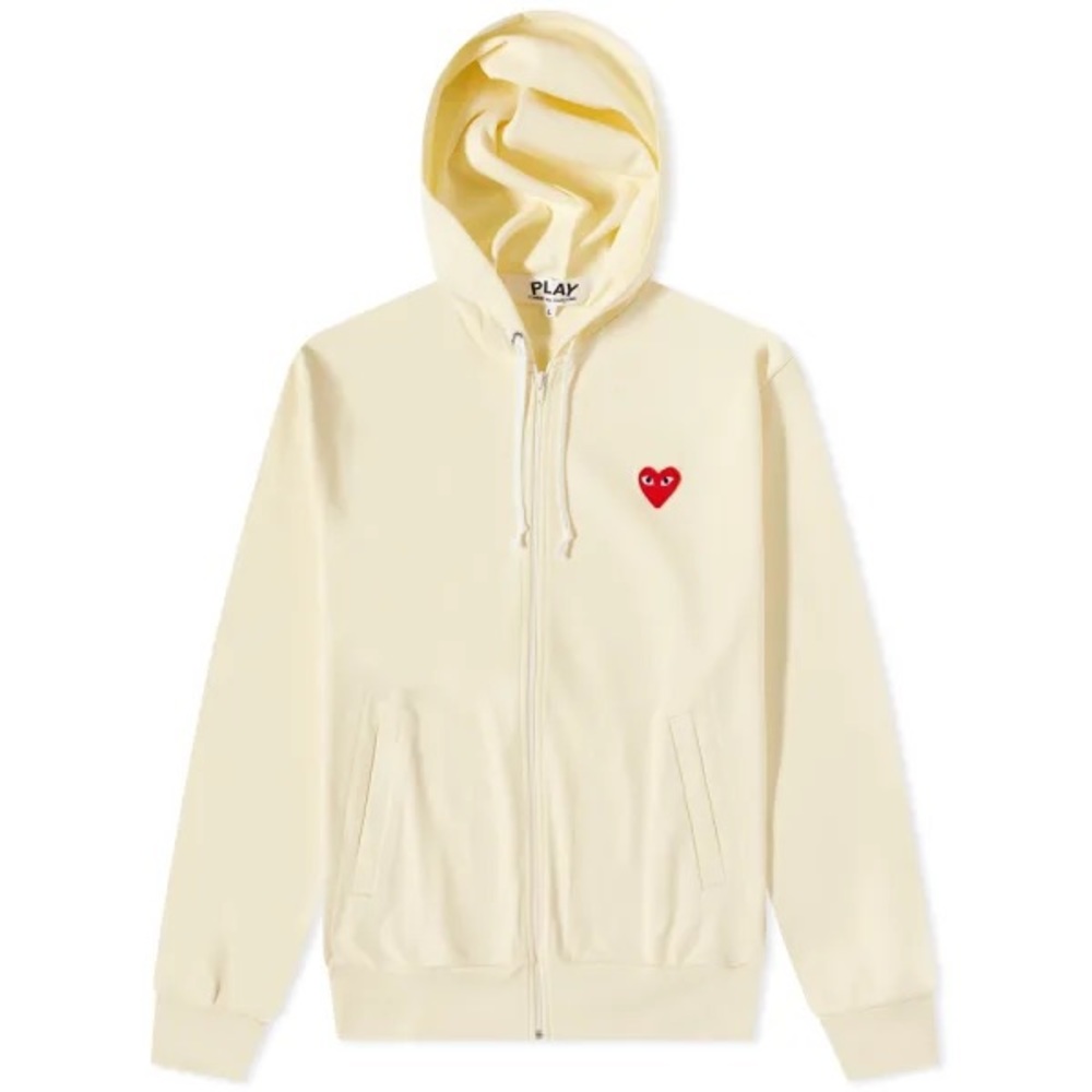 Comme des Garçons PLAY Ivory Zip Up Hoodie SZ M